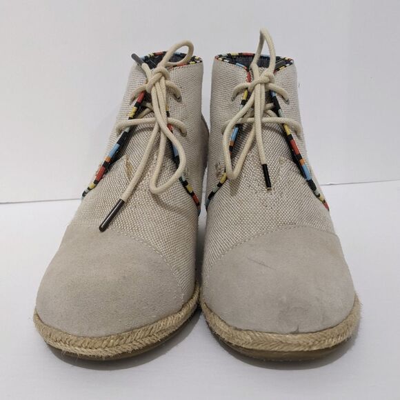 TOMS Womens 9.5 Wedges Tan Booties Whisper Desert Wedge Boot 9 1/2 Suede Shoes - Picture 12 of 14